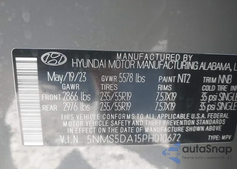 2023 Hyundai Santa Fe Hybrid Limited from USA, damaged, VIN 5NMS5DA15PH010672